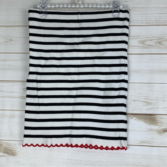 Zara Knit Black Striped Red Scalloped Hem Mini Skirt Large Comfy Workwear - Picture 11 of 15